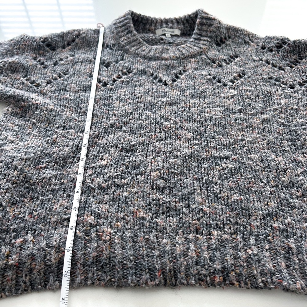 Madewell Marled Gray Pointelle Sweater Balloon Sleeve Knit Pullover Size S - Picture 10 of 14